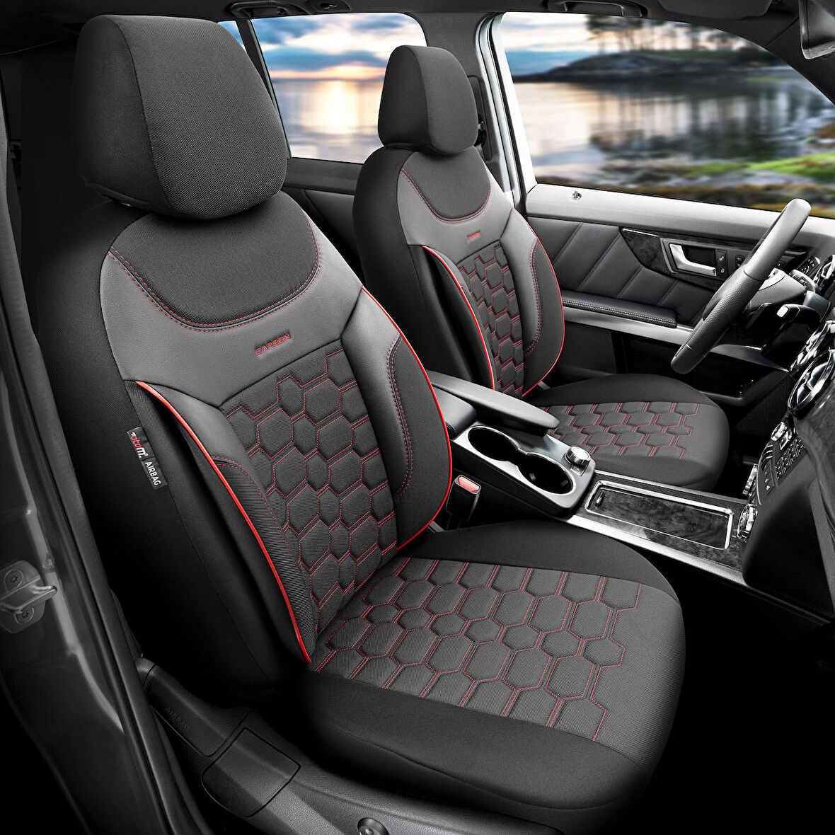 Otom Yeni Carbon Design 3D Dokulu Kumaş Oto Koltuk Kılıfı Tam Set