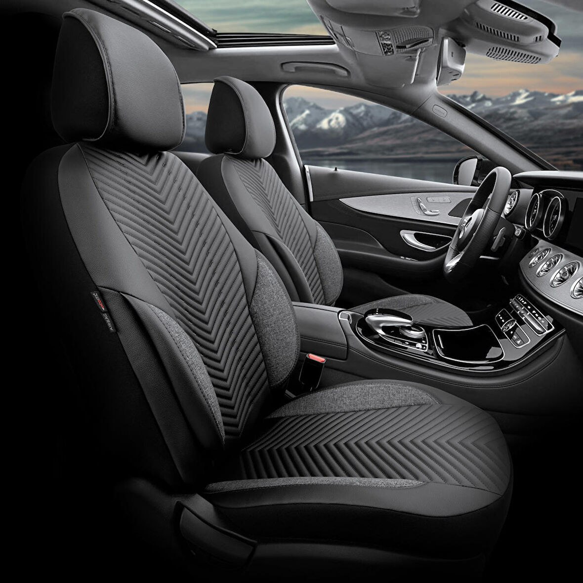Advanced Design Özel Tasarım Premium Deri-Keten Ekstra Destekli Universal Oto Koltuk Kılıfı Tam Set Siyah