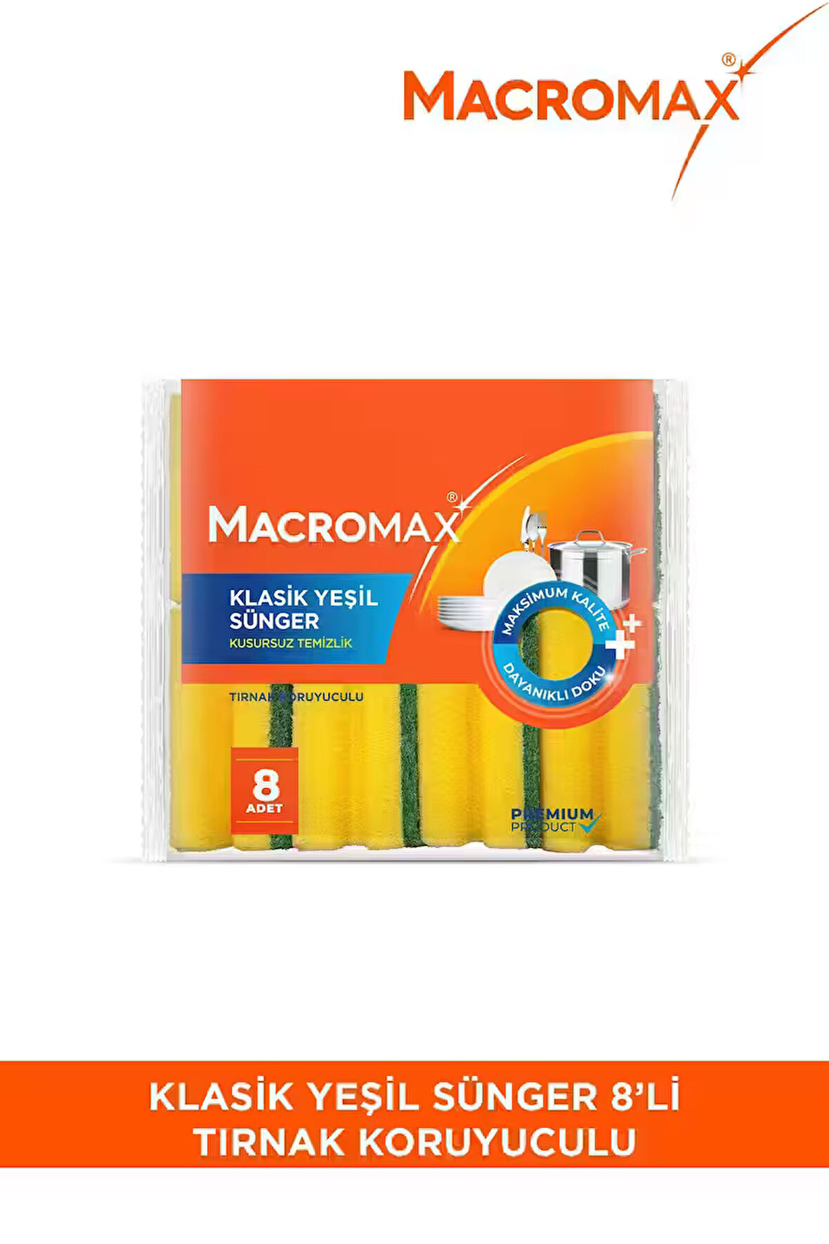 Tırnak Koruyuculu Bulaşık Süngeri 8'li Paket, Ergonomik Yeşil Klasik Sünger