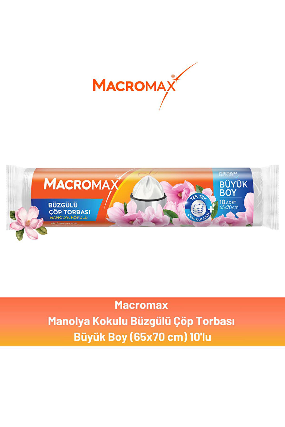Macromax Büzgülü Manolya Çöp Torbası Büyük Boy 10'lu