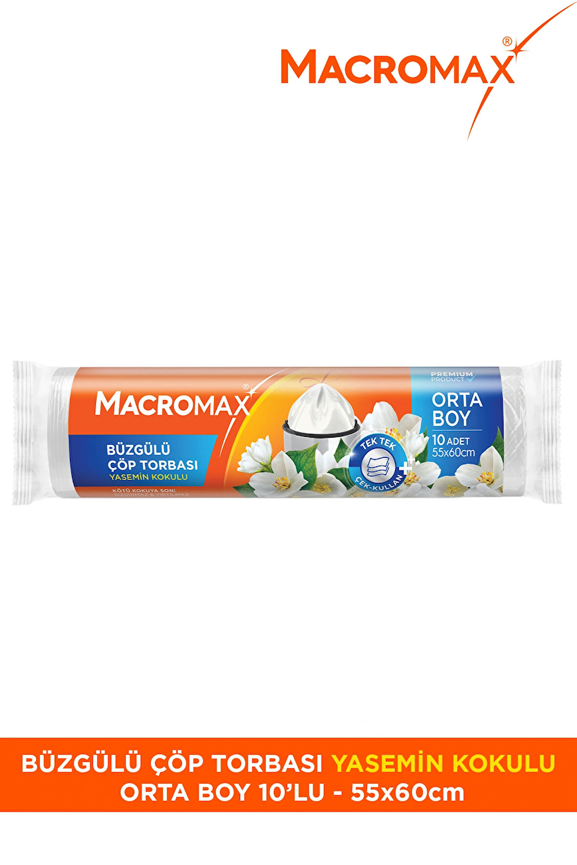 Macromax Büzgülü Çöp Torbası Orta Boy (55x60cm) Yasemin Kokulu 10 Adet 