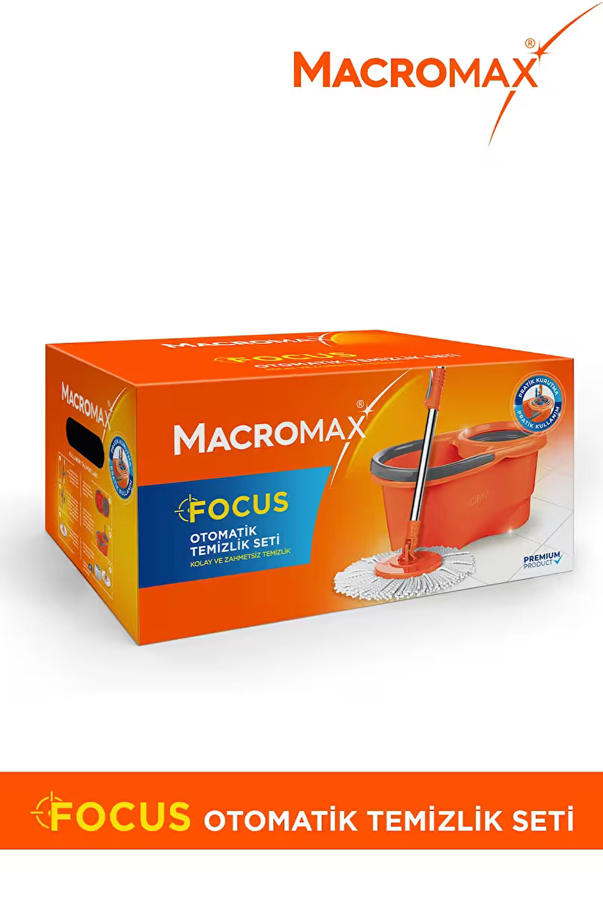 Focus Otomatik Temizlik Seti, Pedalsız Döner Sıkmalı 360 Başlıklı Mikrofiber Paspas