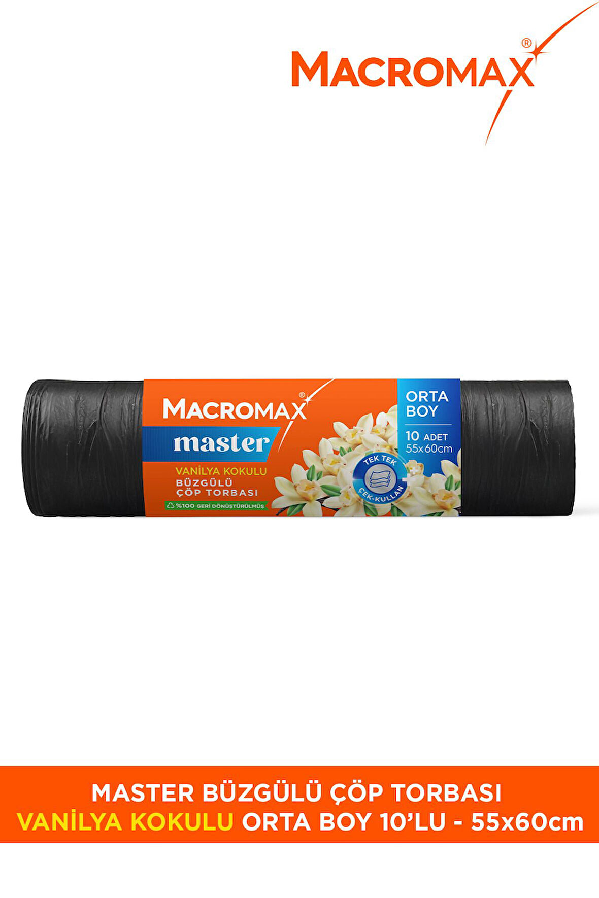 Master Büzgülü Çöp Torbası Orta Boy (55x60cm) Vanilya Kokulu 10 Adet Süper Ekonomik Paket
