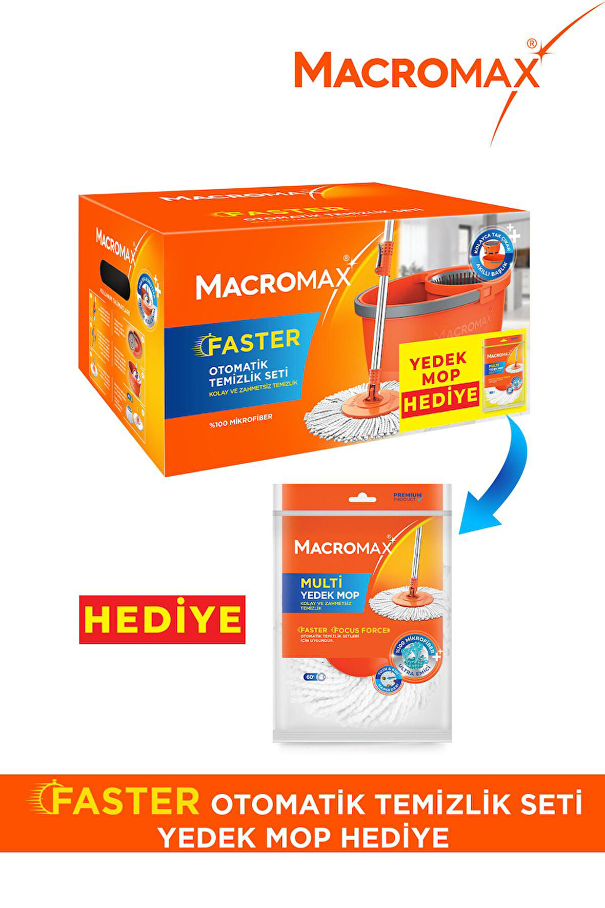FASTER TEMİZLİK SETİ (YEDEK MOP HEDİYELİ)