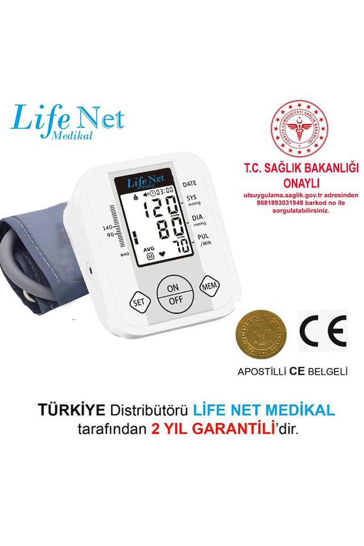 Life Net JN-163D Dijital Koldan Ölçer Konuşan Tansiyon Aleti