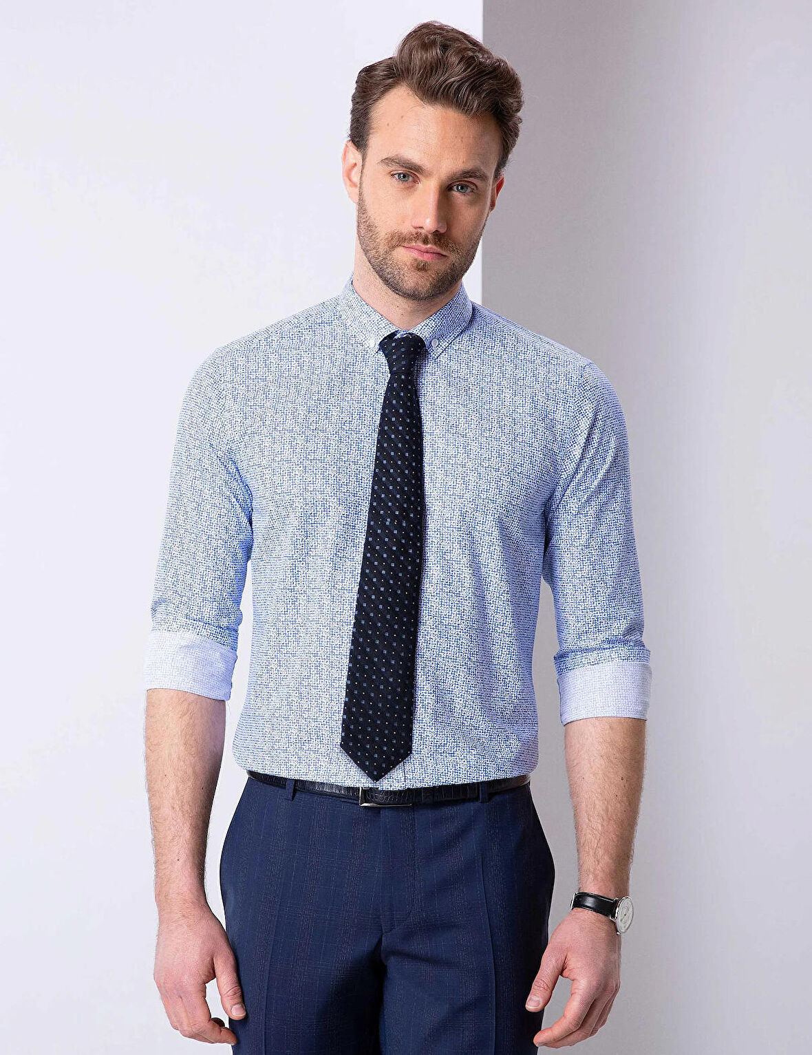 Mavi Slim Fit Armürlü Gömlek