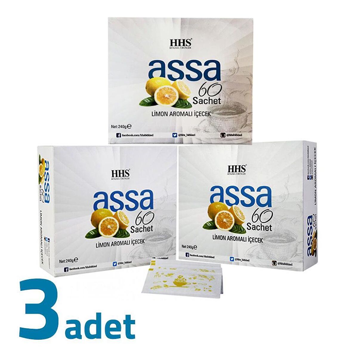 HHS Assa 60 Sachet Limon Aromalı Bitki Form Çayı 240GR X 3 Adet