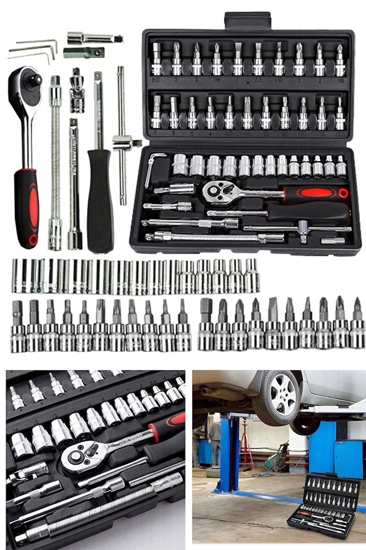 46 Parça Mini Lokma Takımı Otomatik Cırcırlı 1/4" Wrench Set Yüksek Kalite CR-V Kombinasyon Alet Set