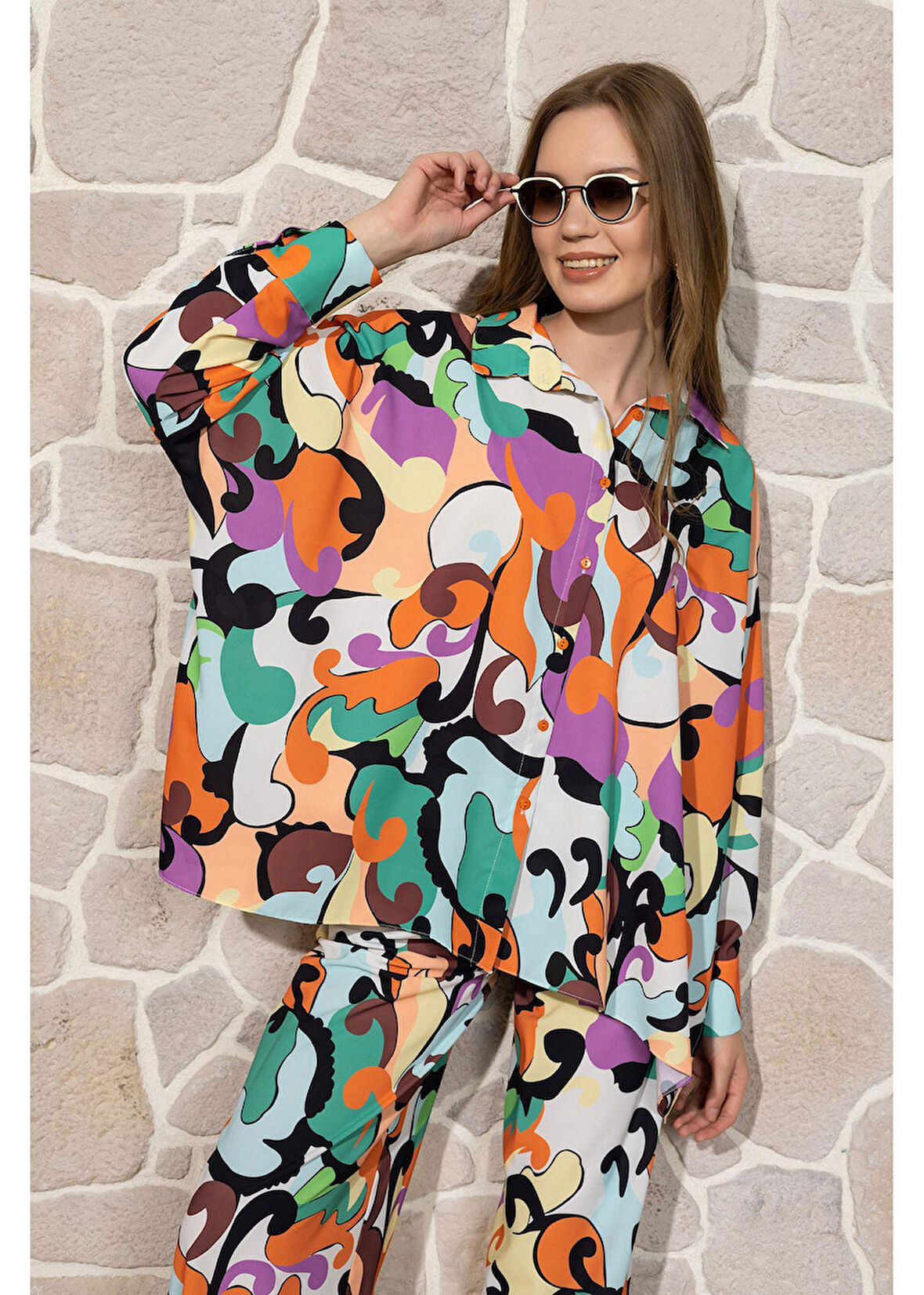 Empirme Baskılı Jessica Yarasa Gömlek 