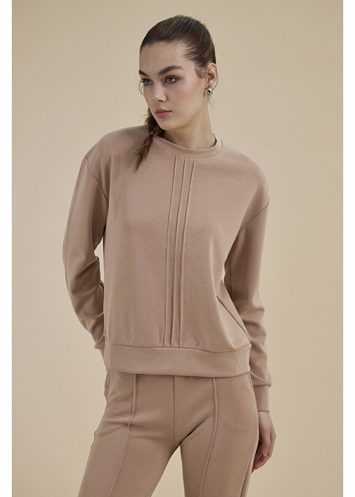 Bisiklet Yaka Uzun Kol Modal Sweatshirt