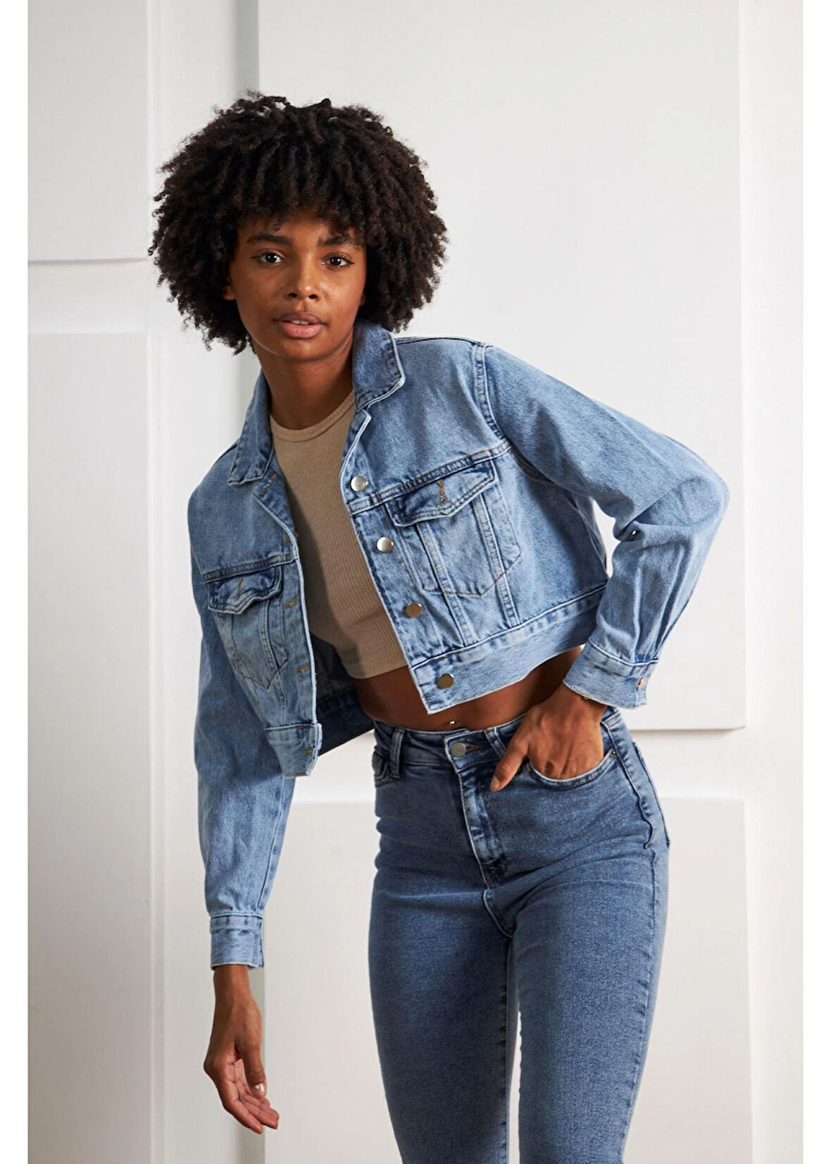 Crop Basic Denim Ceket