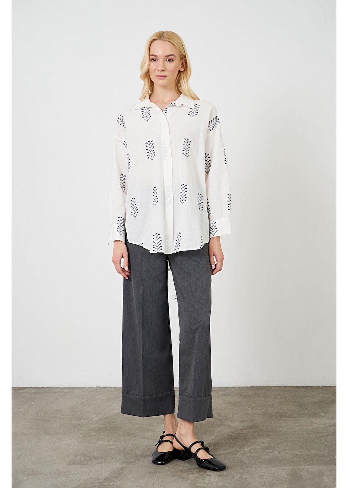 Dal Nakışlı Vual Gömlek 