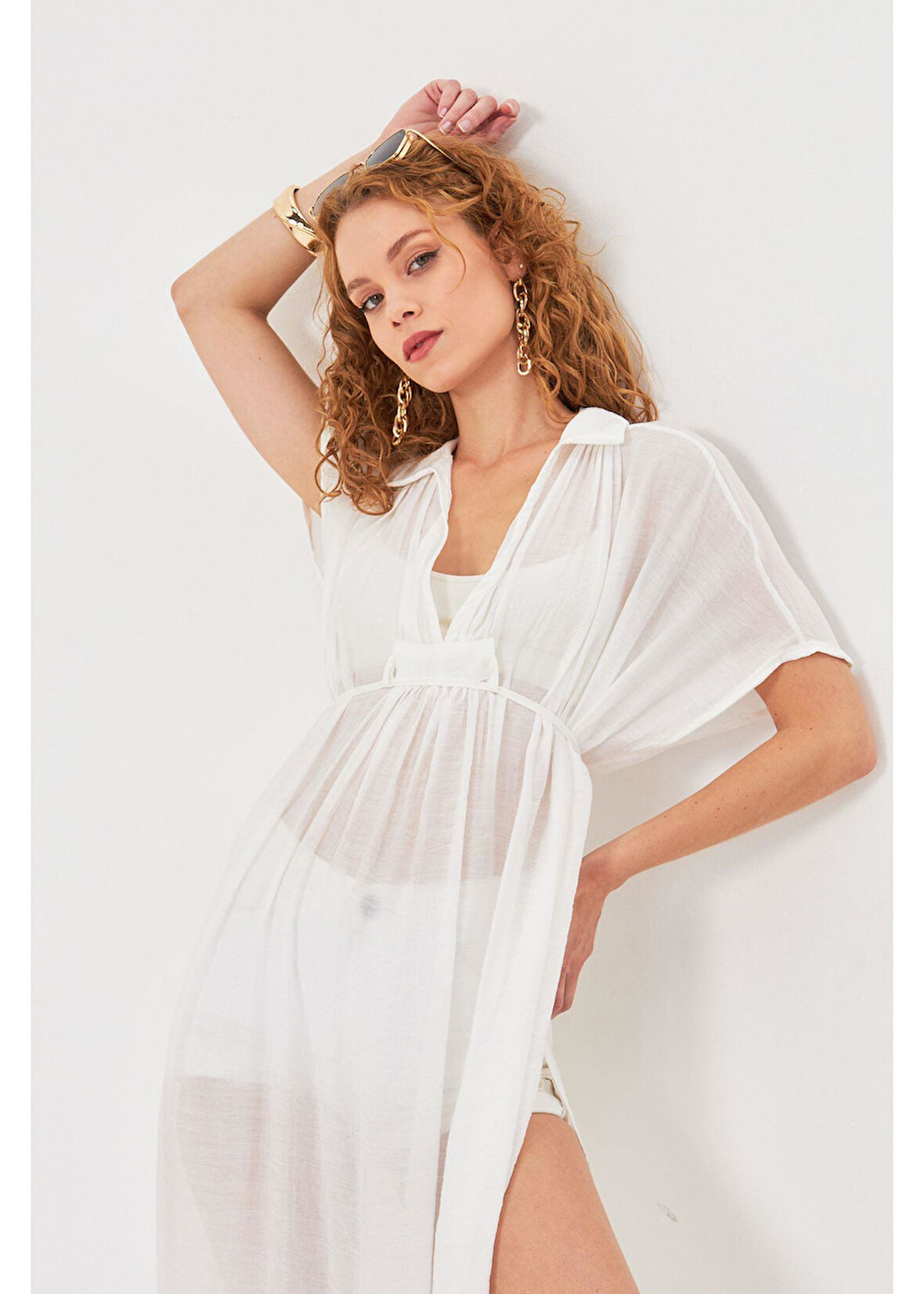 Büzgülü Açık Yaka Kimono 