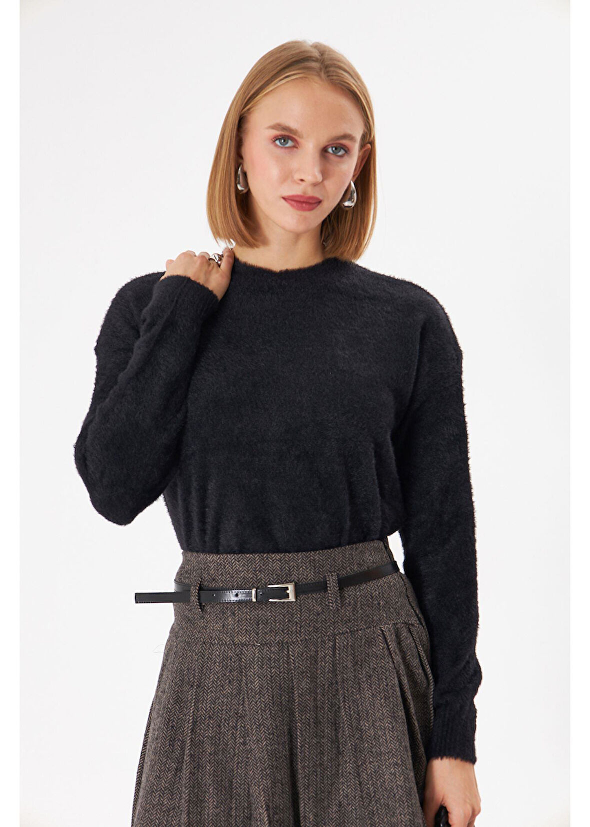 Bisiklet Yaka Tüylü Kazak