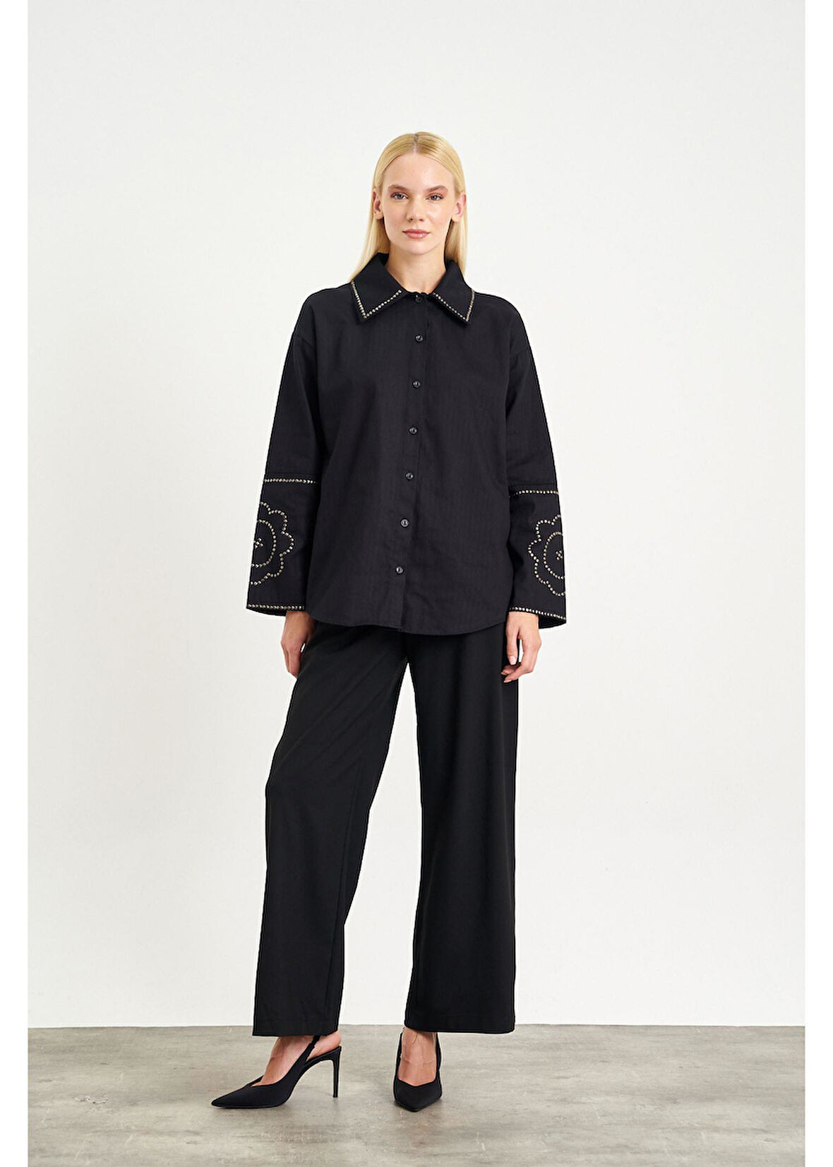 Trok Taş Detaylı Gabardin Gömlek 