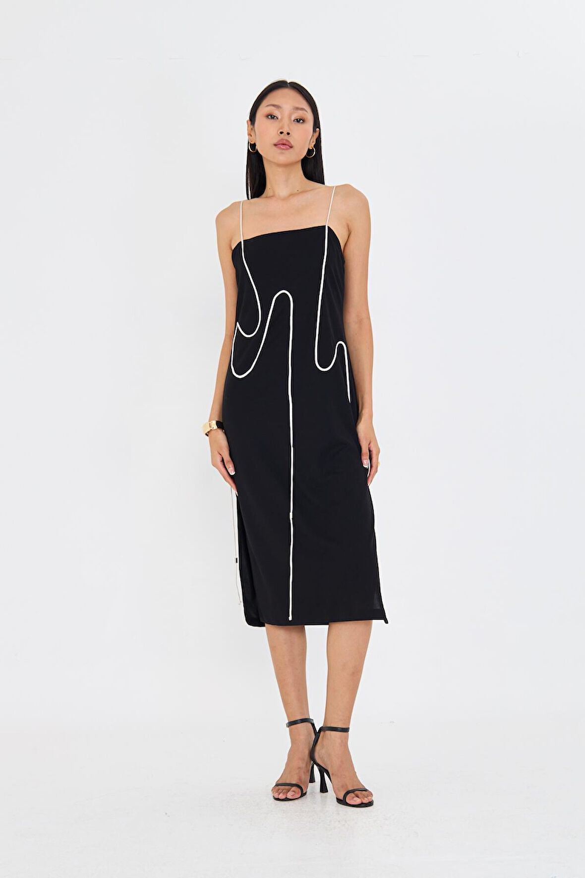 İp Askılı Yırtmaçlı Midi Boy Elbise