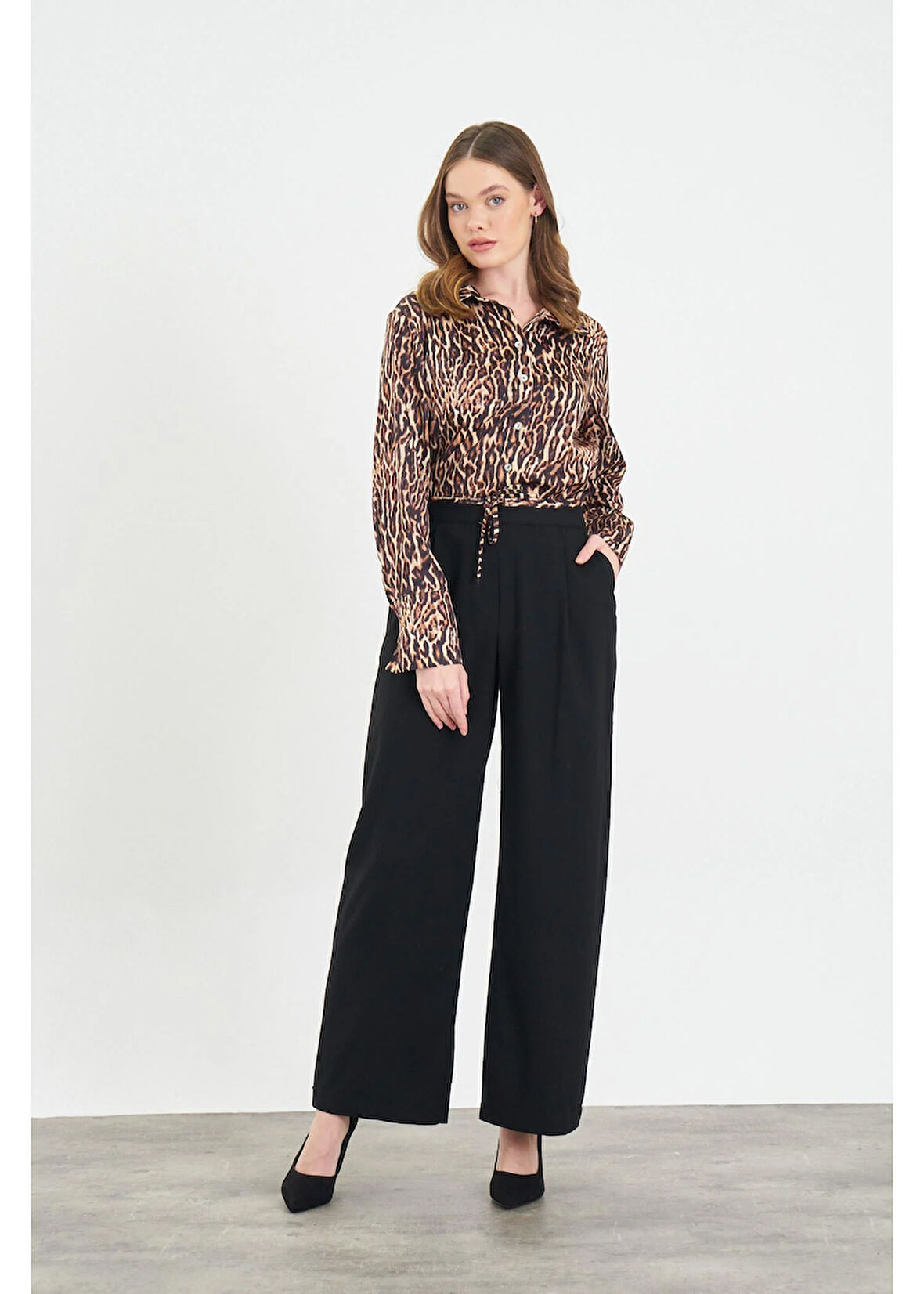 Saten Leopar Garnili Poliviskon Pantolon