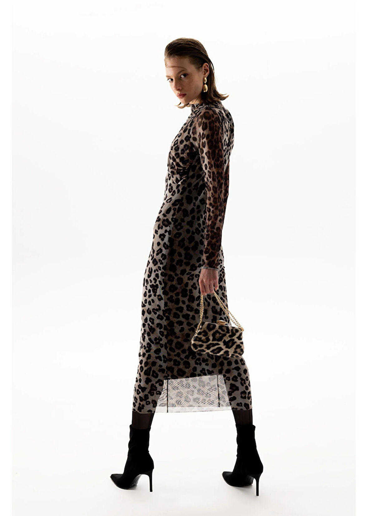 Leopar Desen Allerli Tül Elbise