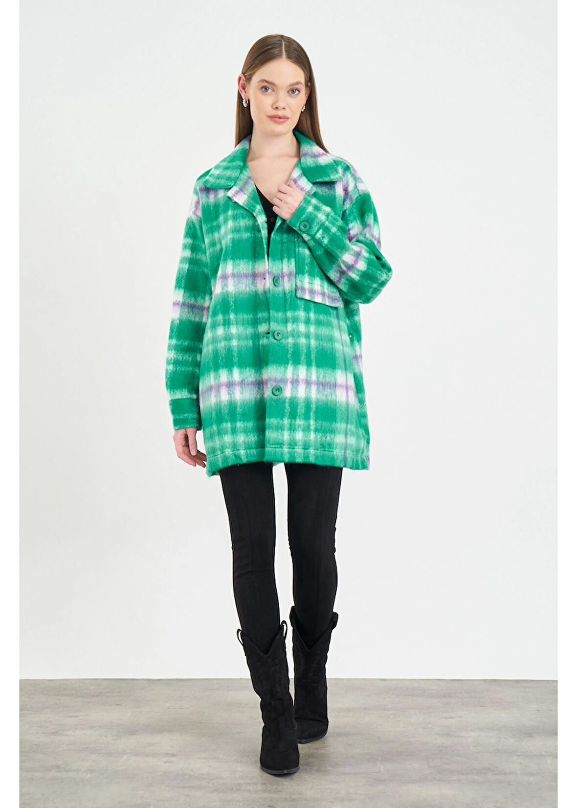 Cepli Düğmeli Ekose Ceket