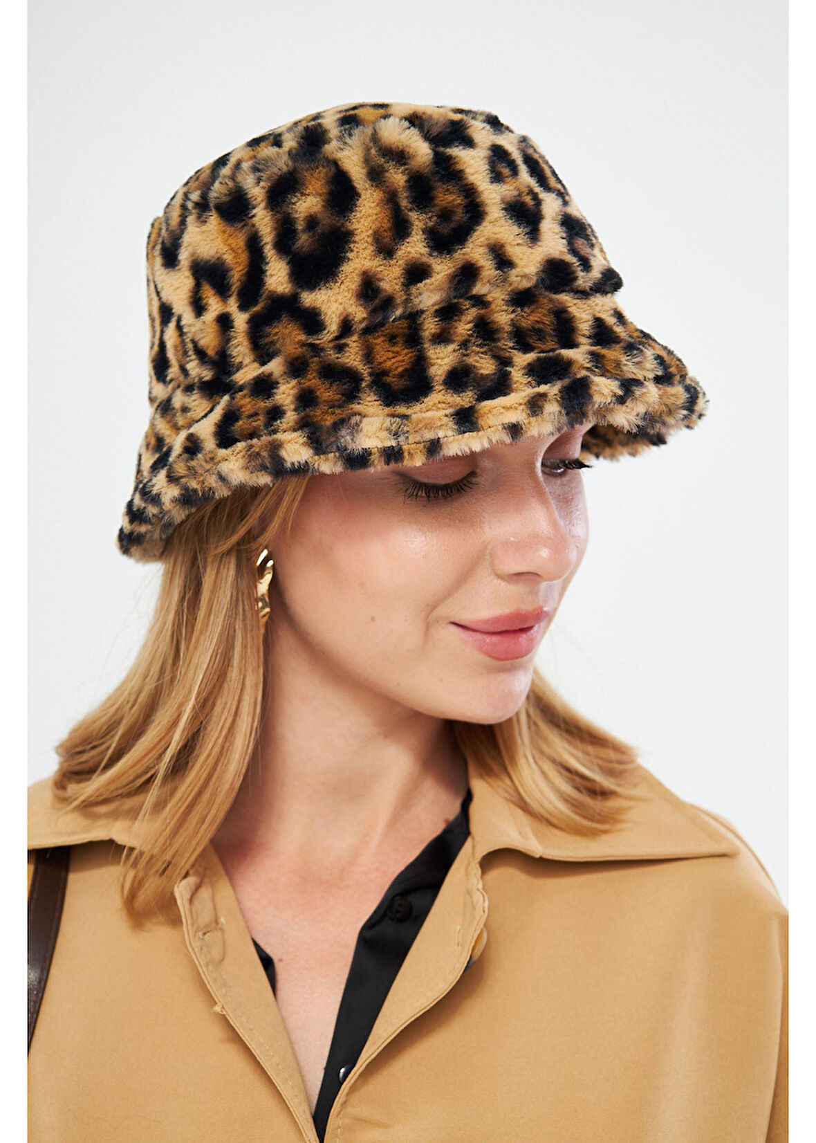 Leopar Peluş Bucket Şapka 