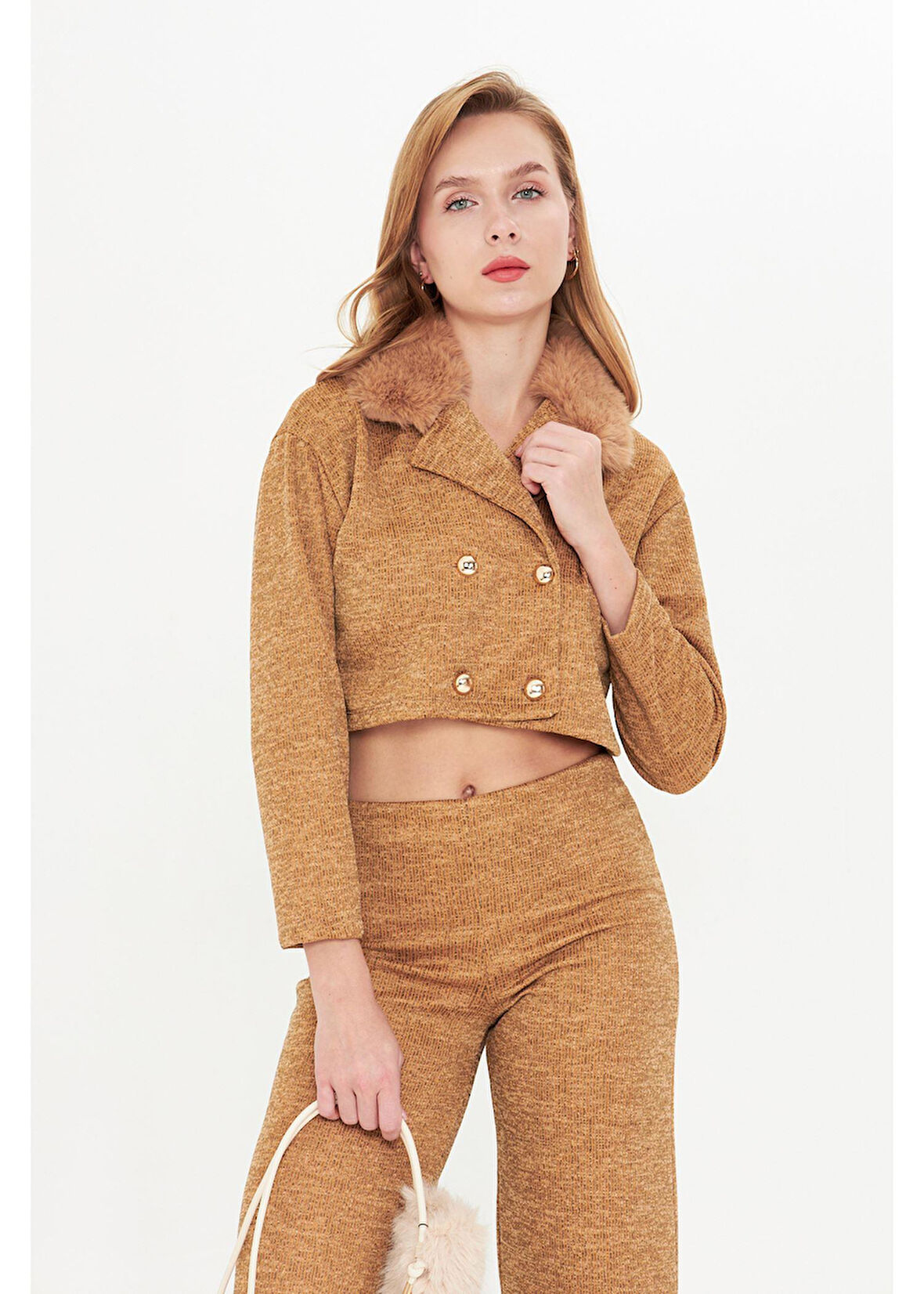 Kürklü Triko Crop Ceket 