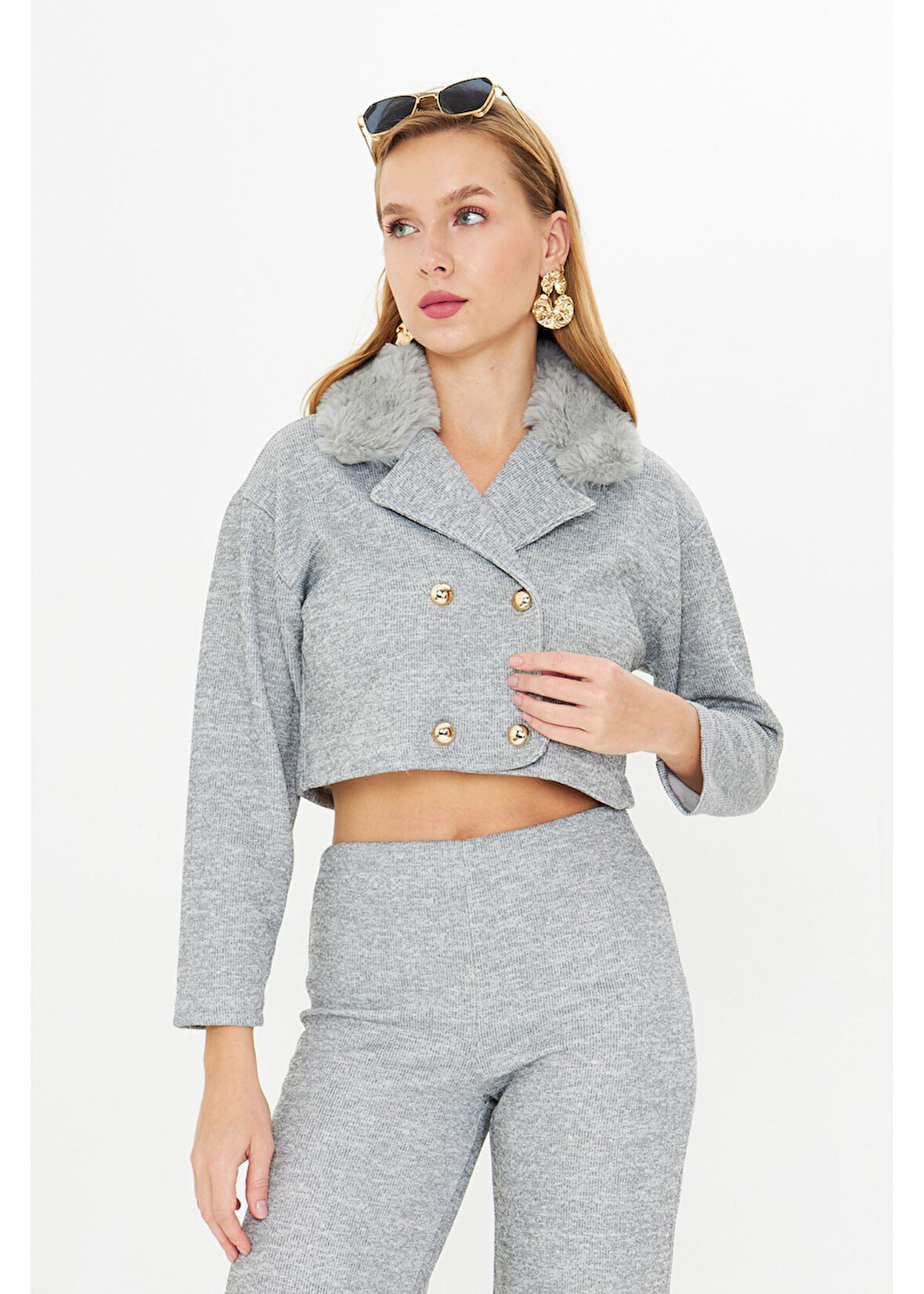 Kürklü Triko Crop Ceket 