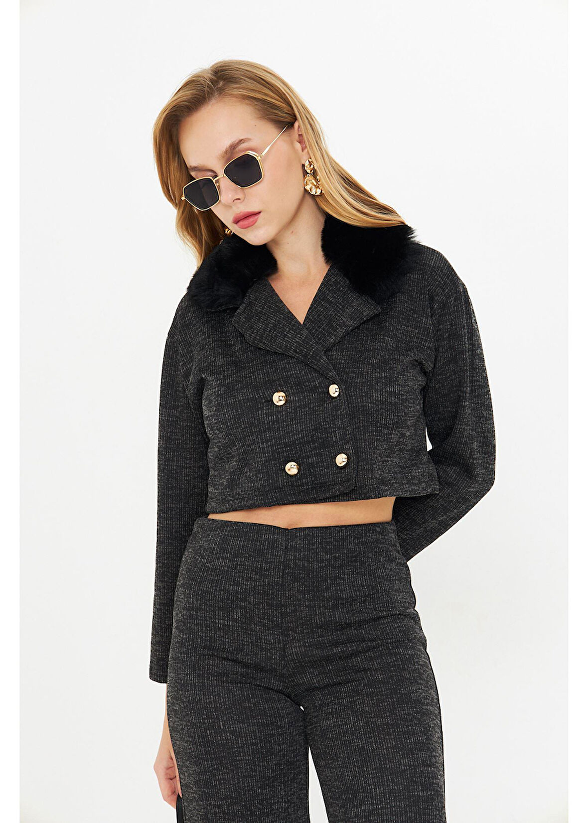 Kürklü Triko Crop Ceket 