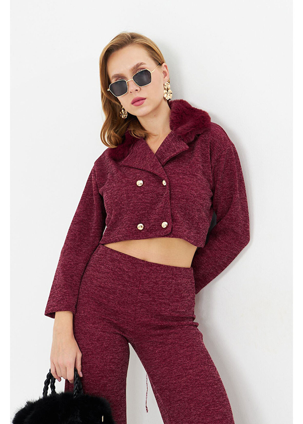 Kürklü Triko Crop Ceket 