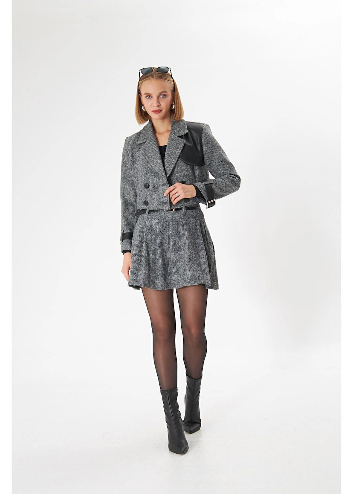 Pileli Balıksırtı Desenli Etek 