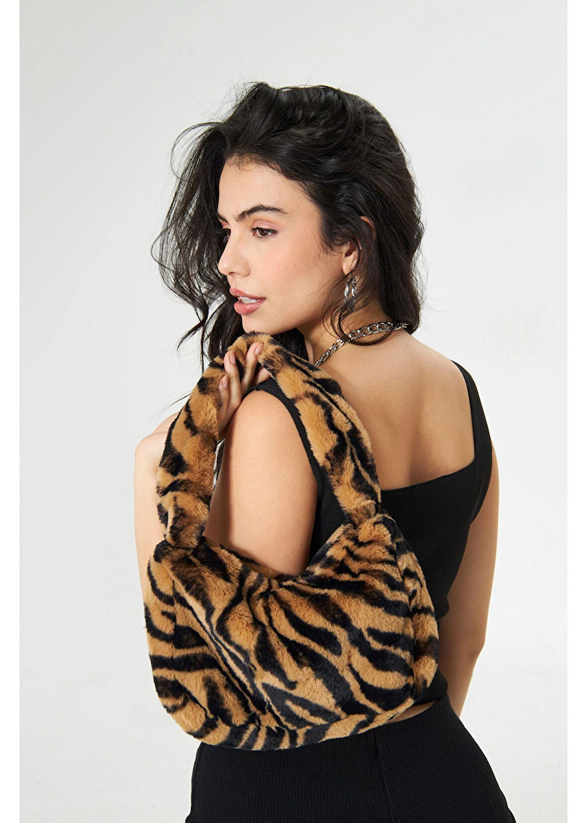 Zebra Desen Mini Peluş Çanta 