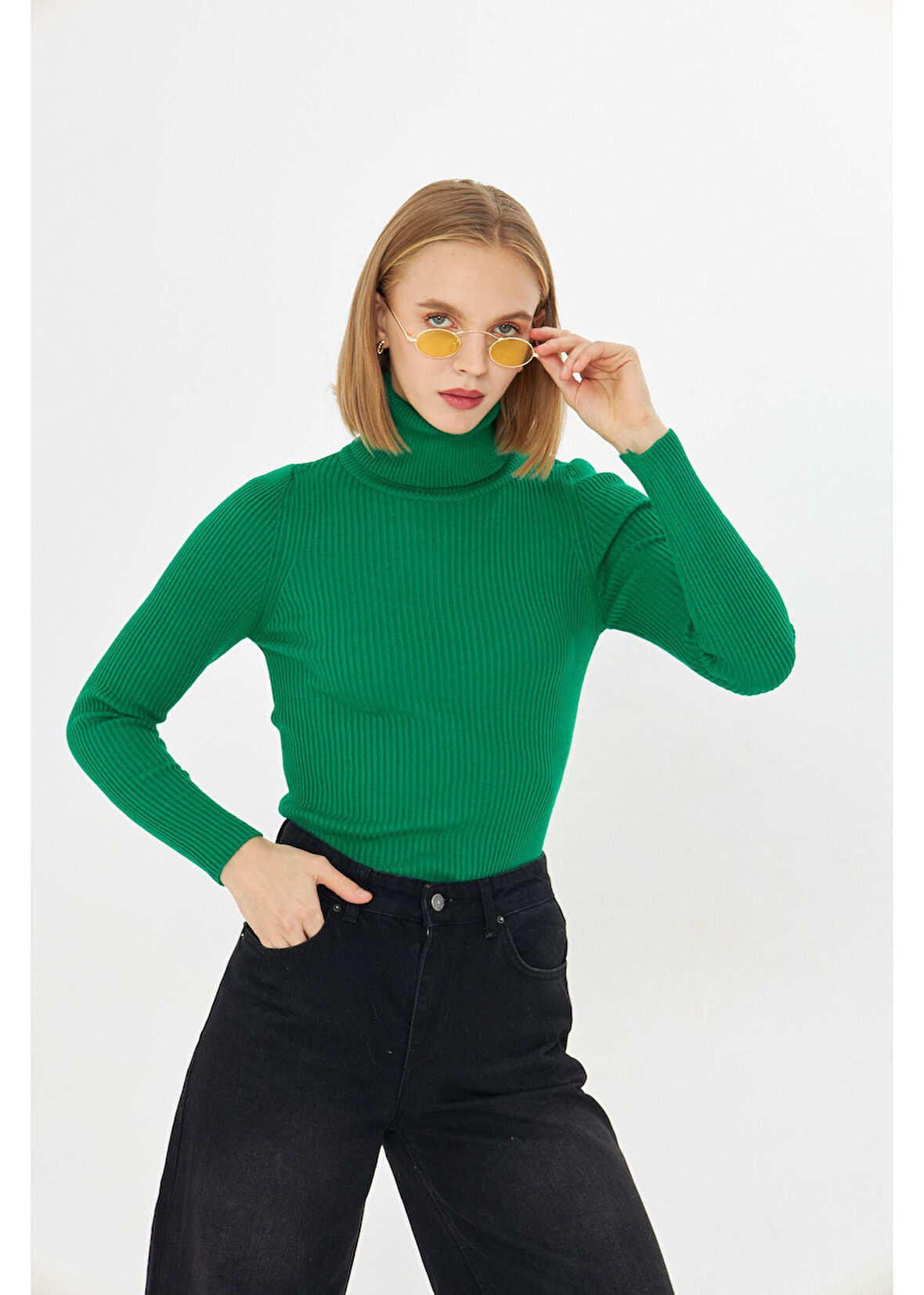 Fitilli Boğazlı Triko Kazak 