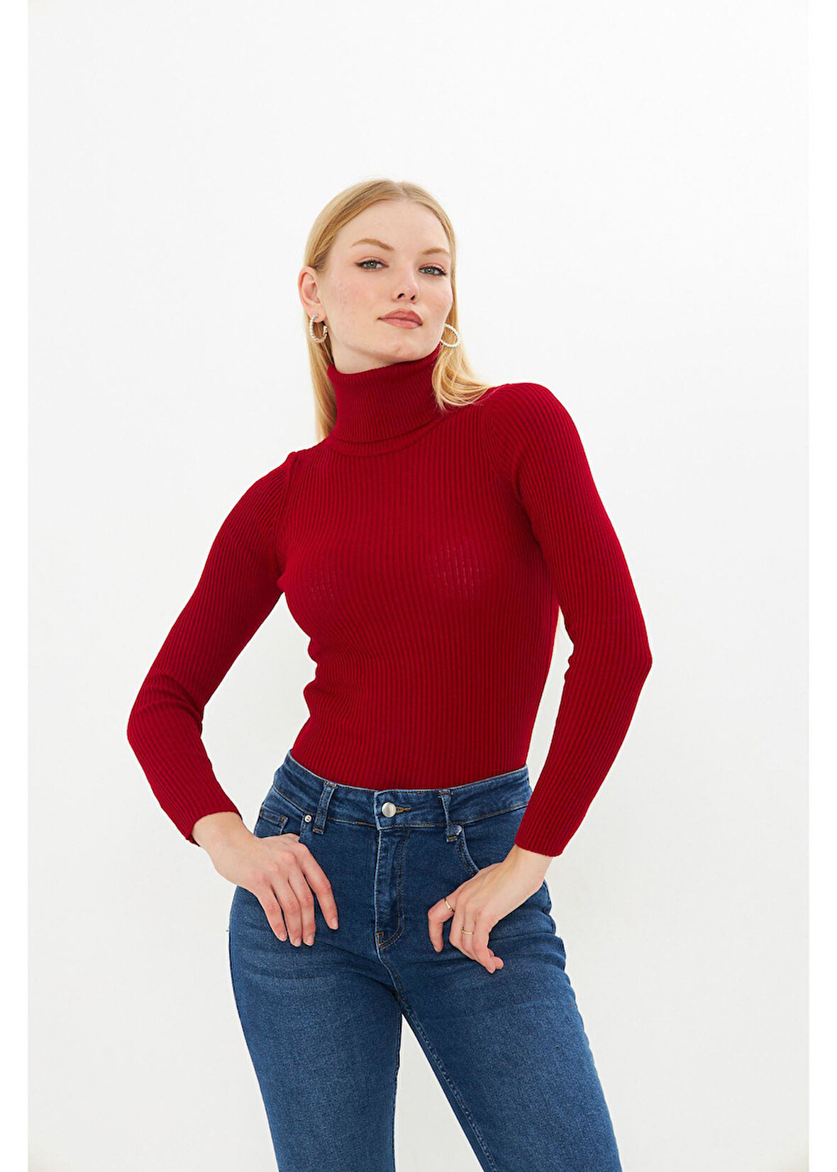 Fitilli Boğazlı Triko Kazak 