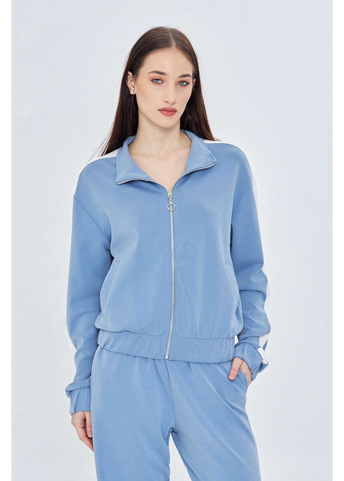 Şeritli Fermuarlı Scuba Modal Sweatshirt 