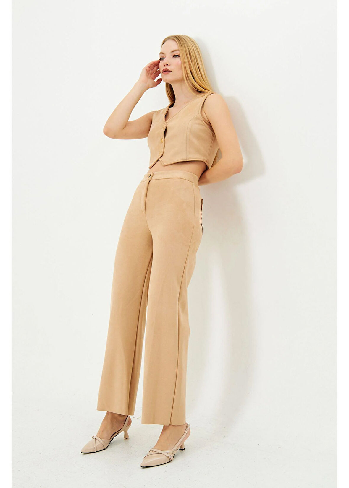 Taş İşlemeli Süet Pantolon 