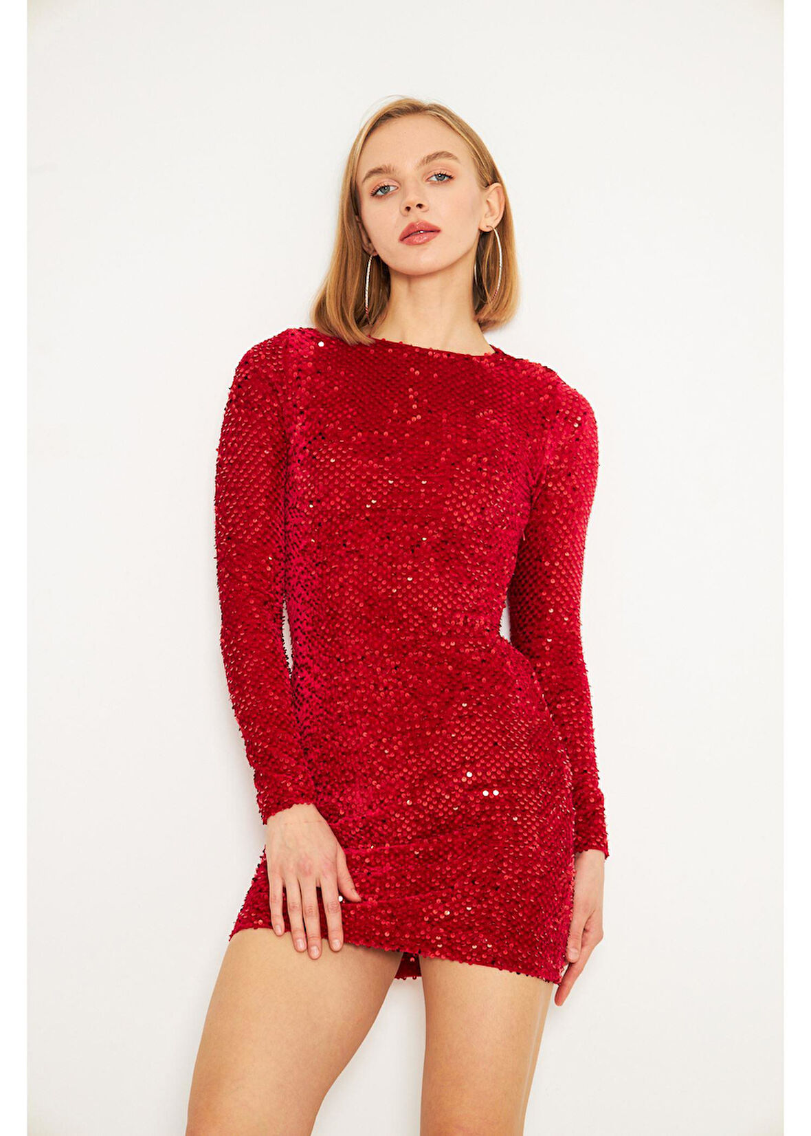 Kadife Pul Payet Elbise 