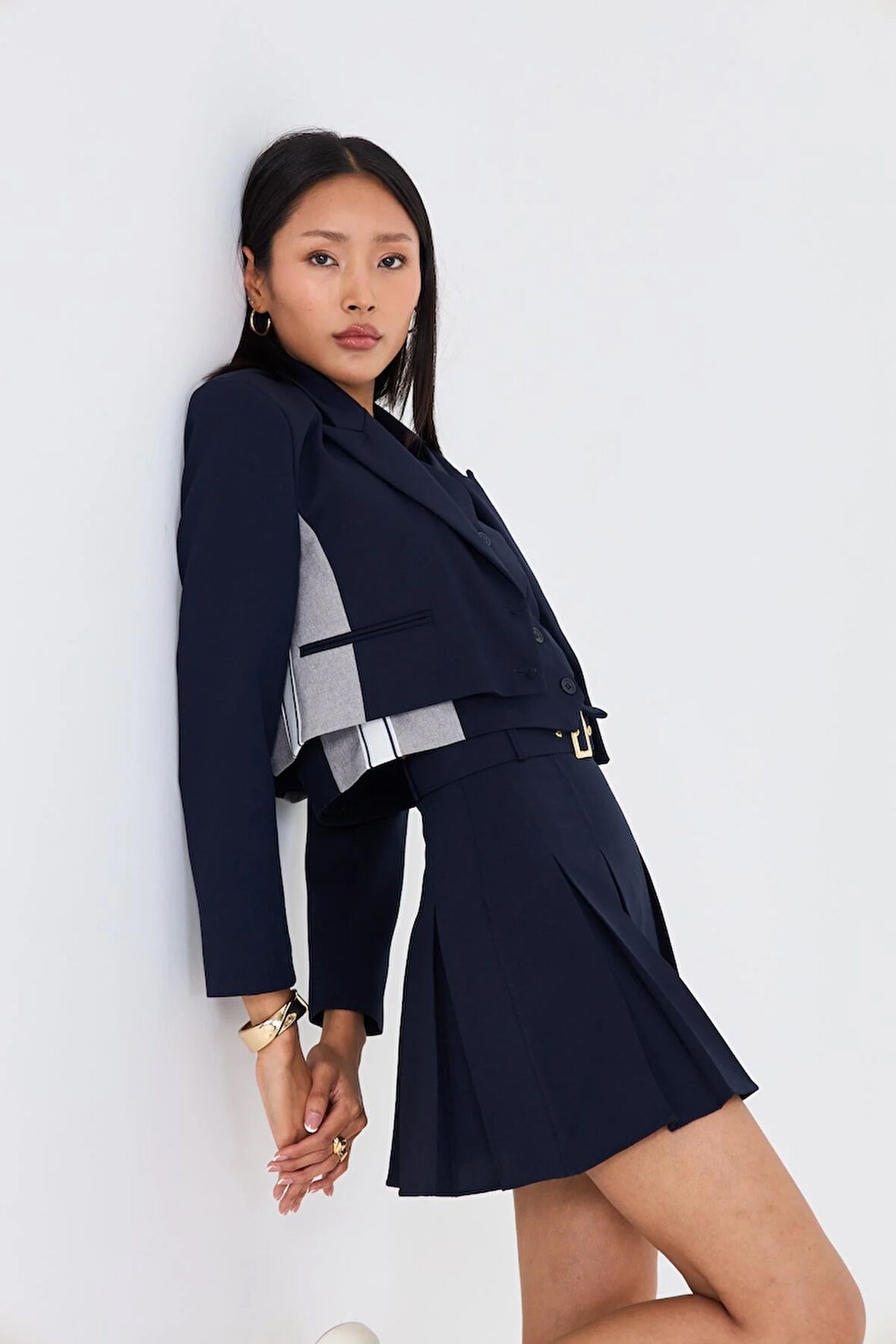 Yanları Şeritli Garnili Kısa Ceket 