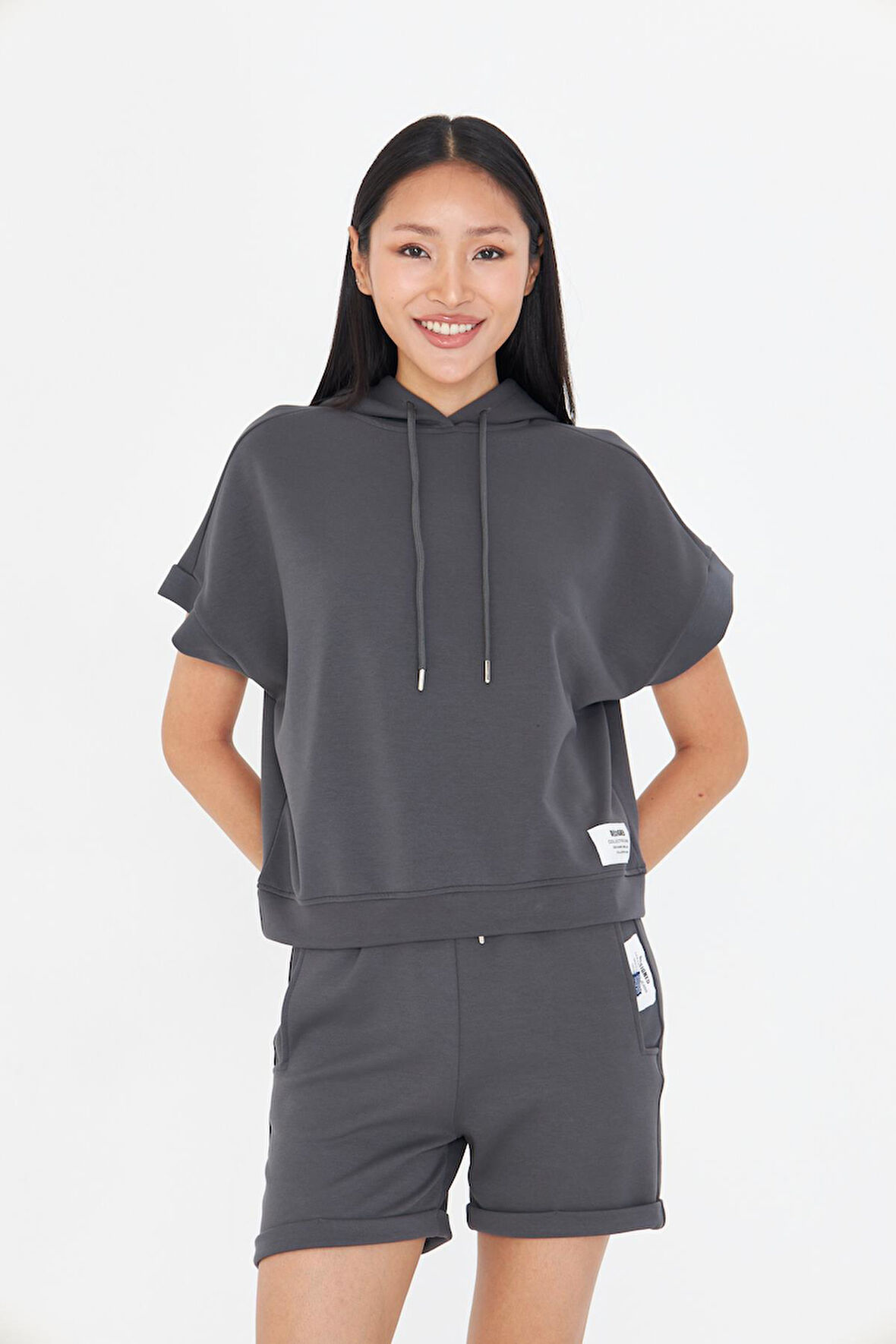 Kapüşonlu Kısa Kol Modal Sweatshirt