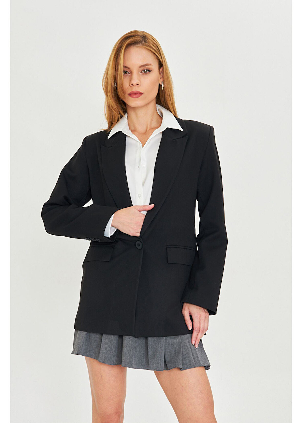 Tek Düğmeli Saten Astarlı Ceket 