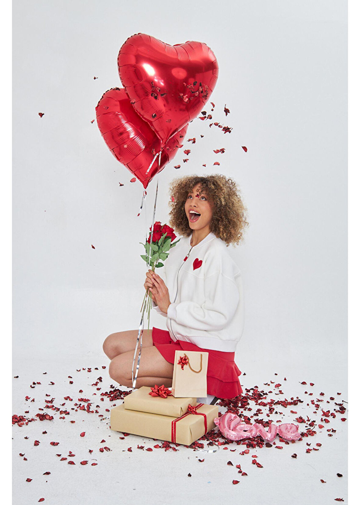 Kalp Baskılı Bomber Sweatshirt 