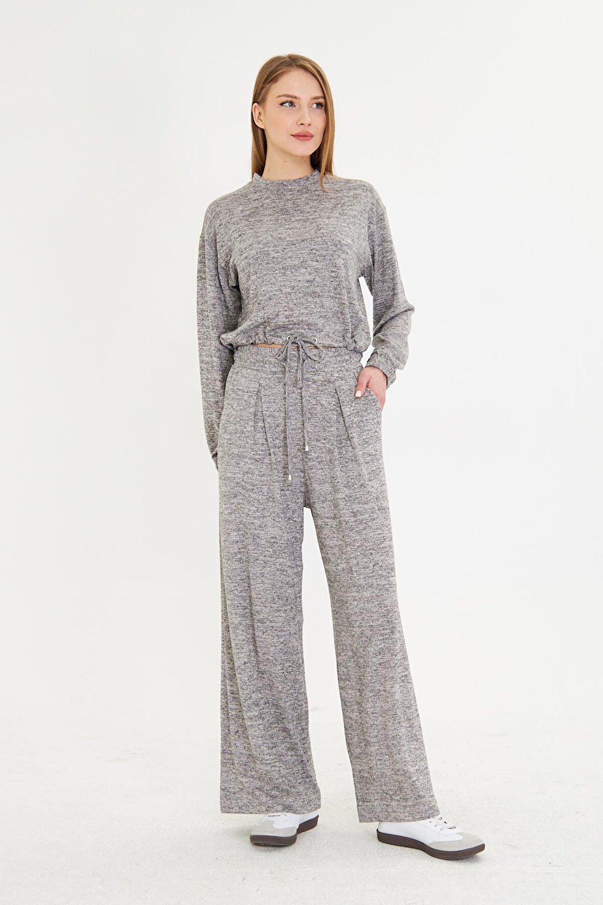 Pileli Beli Lastikli Triko Pantolon 