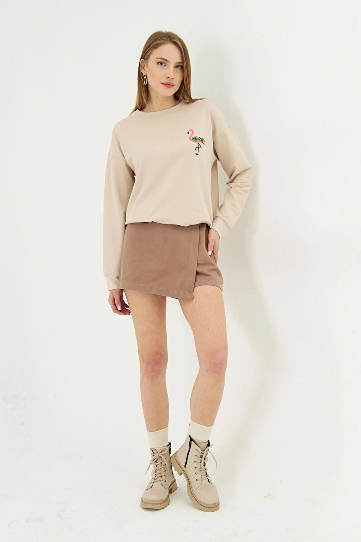 Flamingo Baskılı İki İplik Sweatshirt 