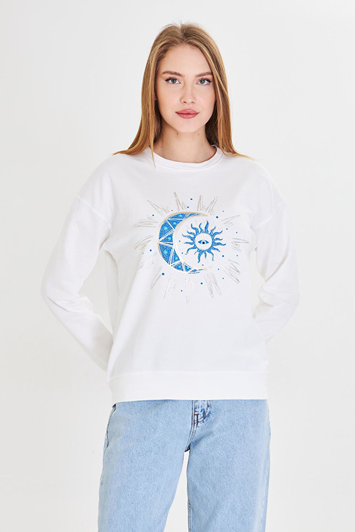 Astroloji Baskılı İki İplik Sweatshirt 