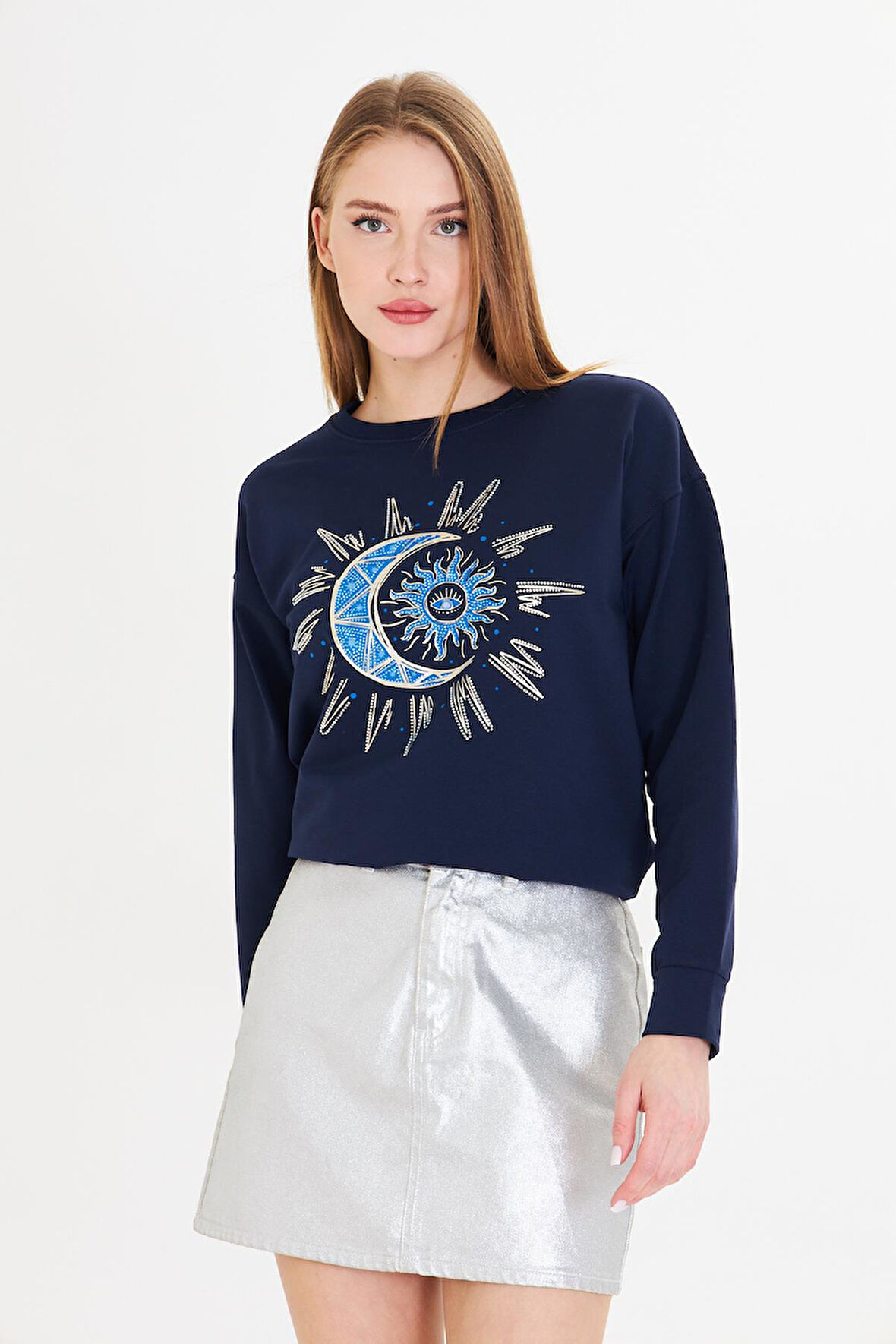Astroloji Baskılı İki İplik Sweatshirt 