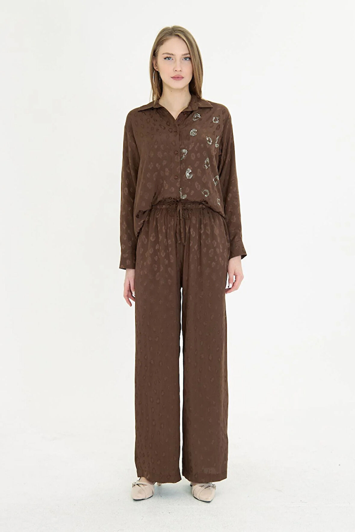 Leopar Desen Saten Pantolon 