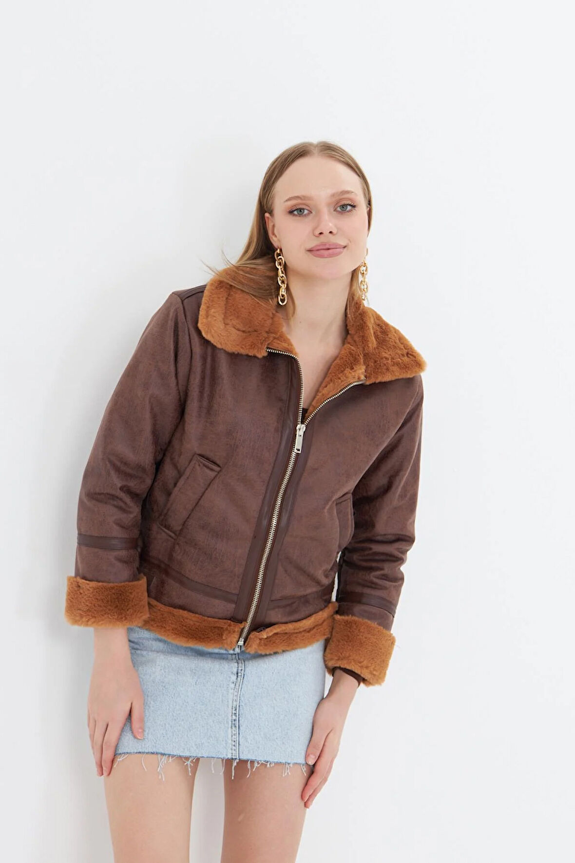 İçi Kürklü Fermuarlı Deri Mont 