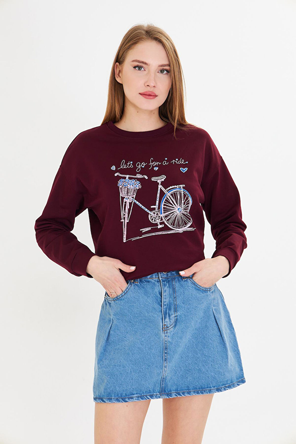 Bisiklet Baskılı İki İplik Sweatshirt 