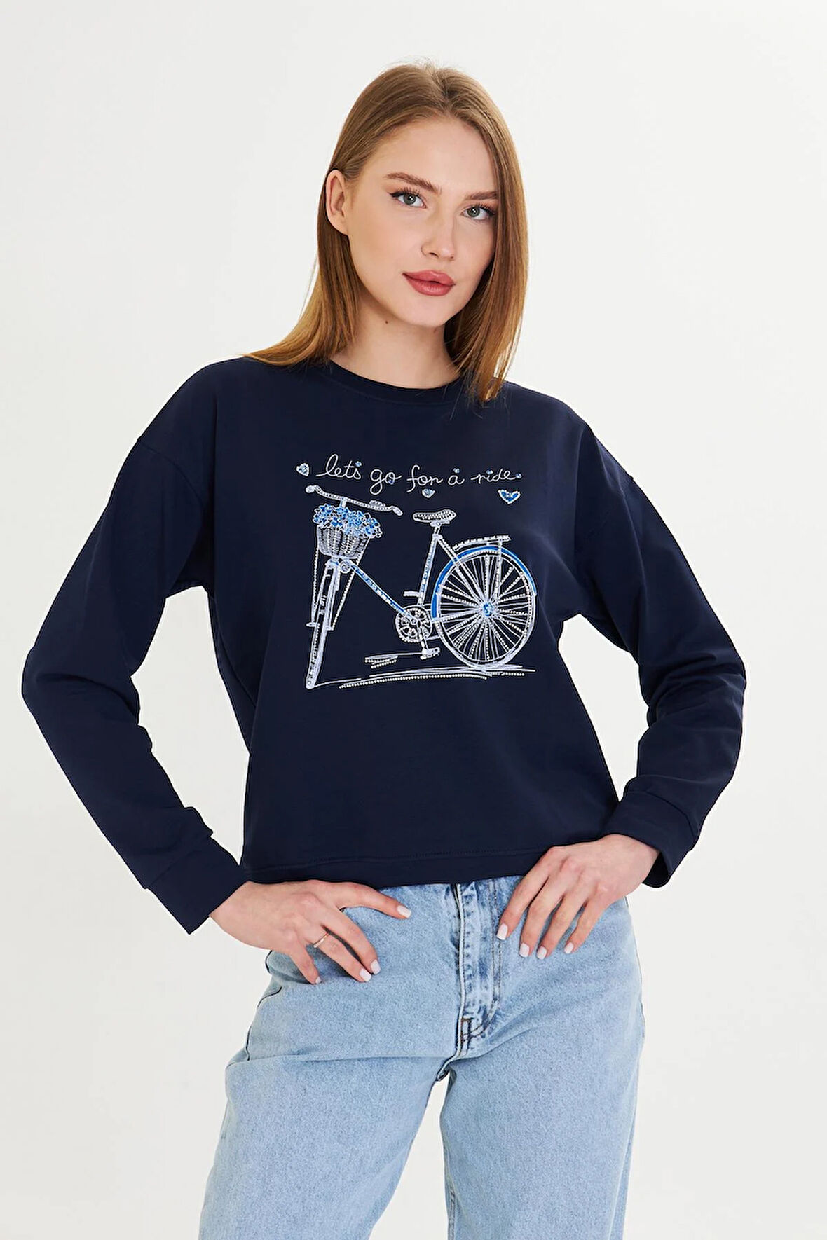 Bisiklet Baskılı İki İplik Sweatshirt 