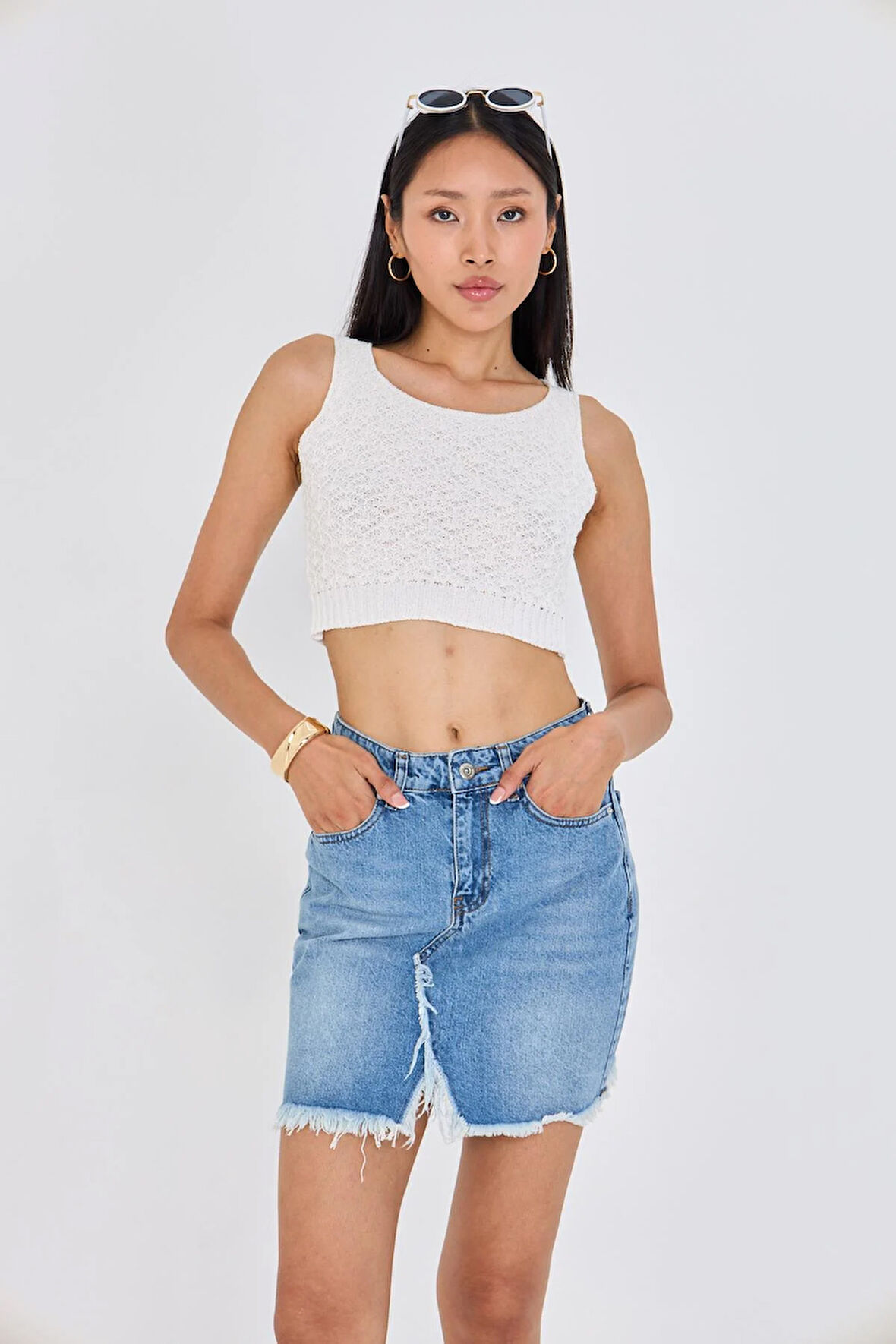 Yırtmaçlı Mini Denim Etek