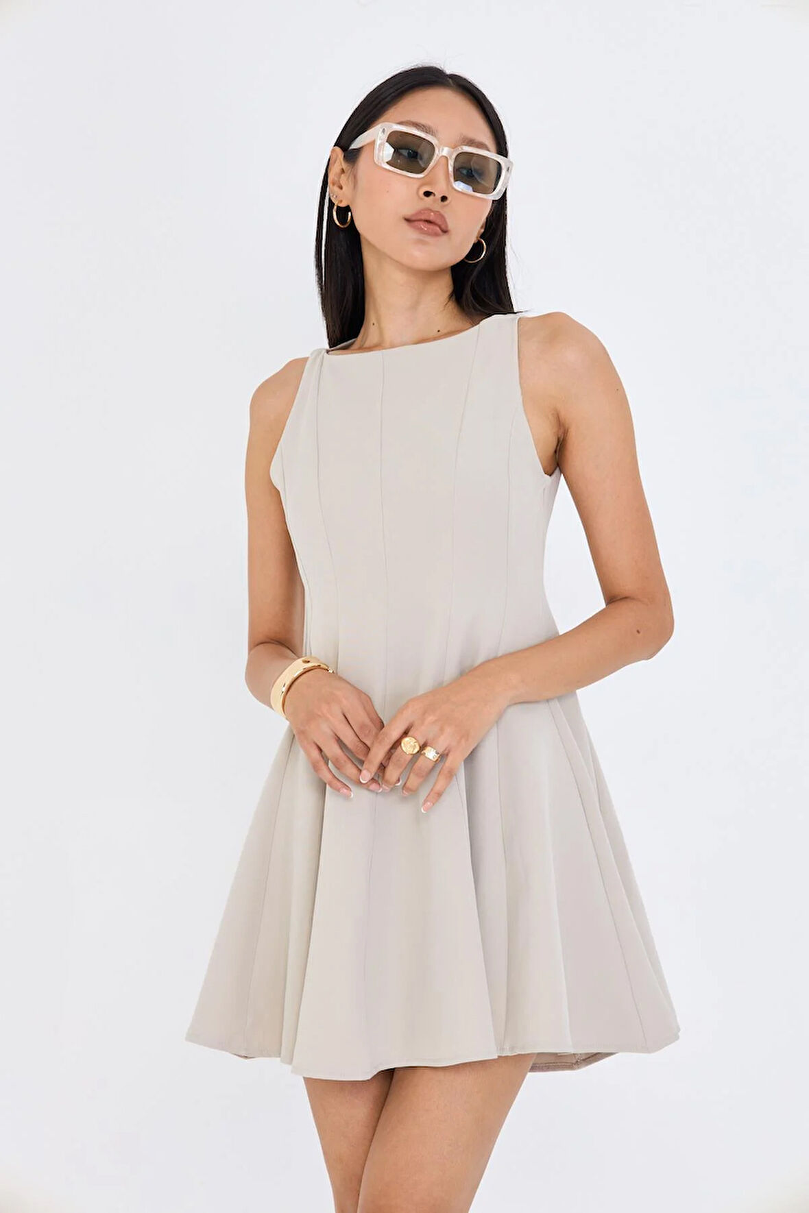 Sıfır Kol Atlas Elbise