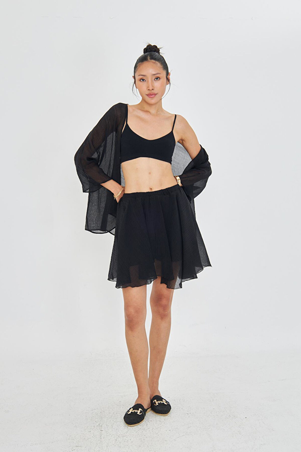 Beli Lastikli Kırışık Şort Etek